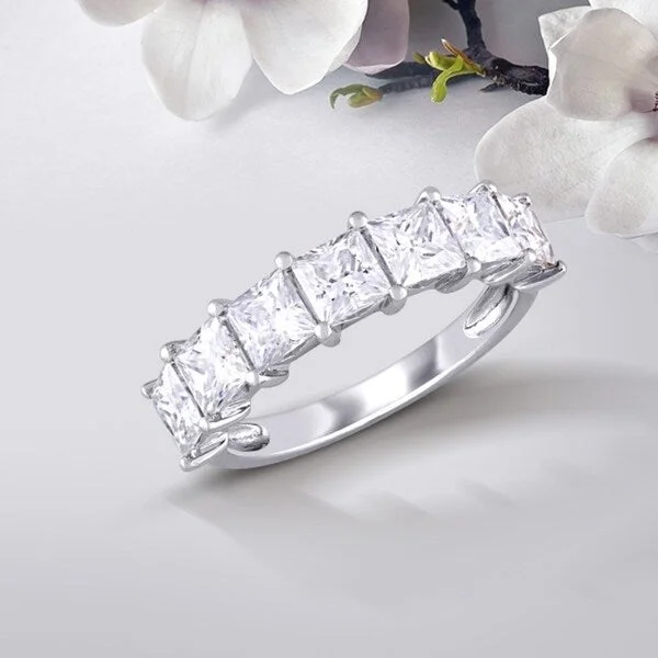 stamped eternity ring-Miadora 2 4/5ct DEW Princess square-cut Moissanite Anniversary Band in 10k White Gold