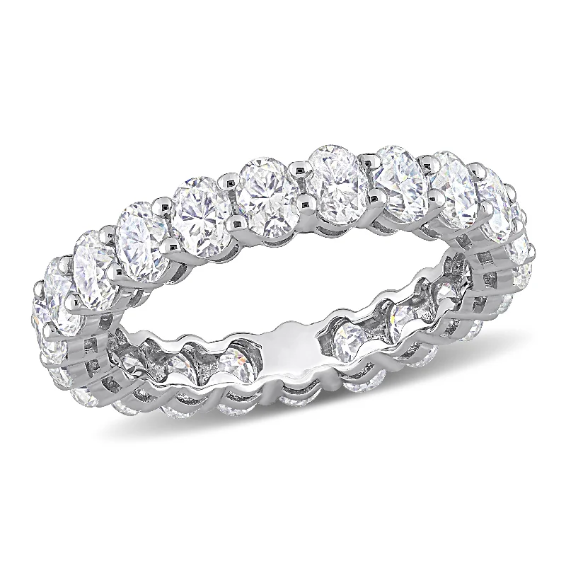 frond stacking ring-Miadora 3 1/3ct DEW Oval Cut Created Moissanite Eternity Ring in 14k White Gold