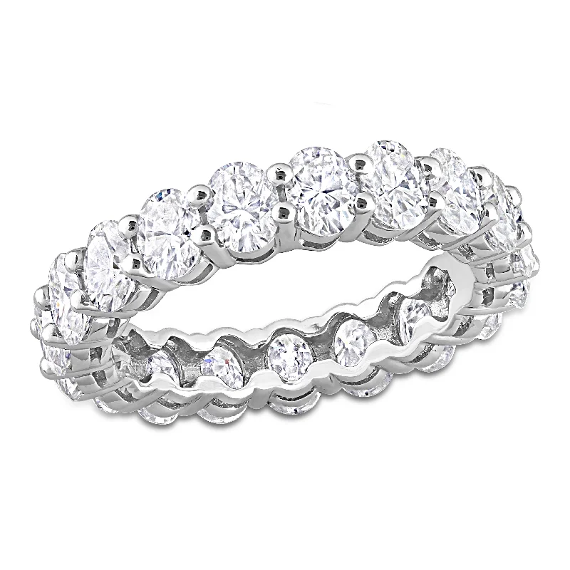 urban sleek ring-Miadora 3 4/5ct DEW Oval Cut Created Moissanite Eternity Ring in 14k White Gold