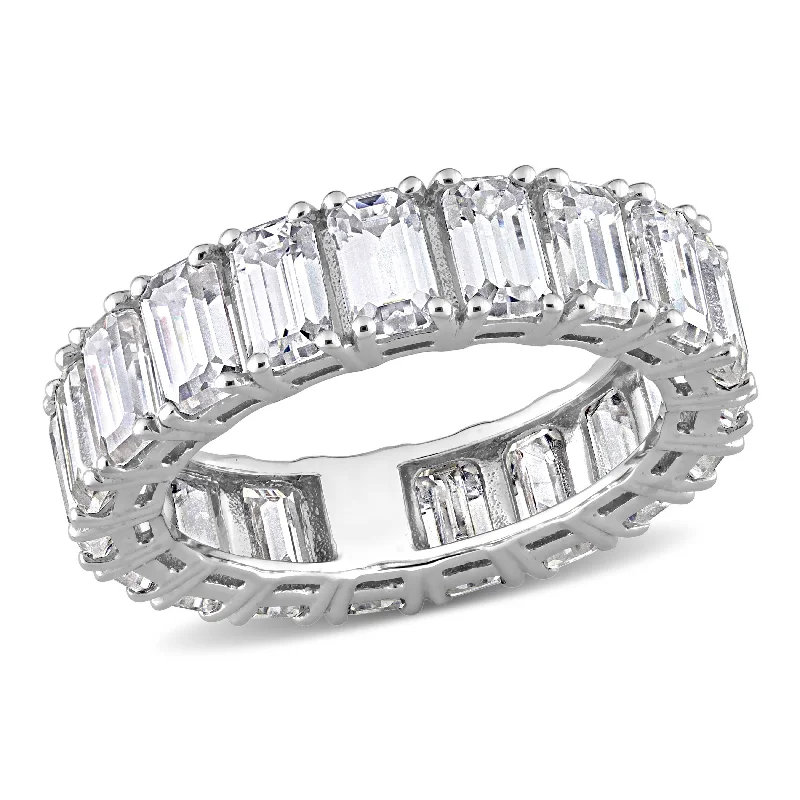 frond eternity ring-Miadora 5 3/4ct DEW Emerald Cut Created Moissanite Eternity Ring in 14k White Gold