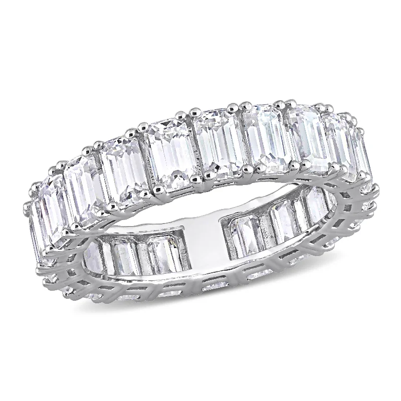 stamped couple ring-Miadora 6 1/3ct DEW Emerald Cut Created Moissanite Eternity Ring in 14k White Gold