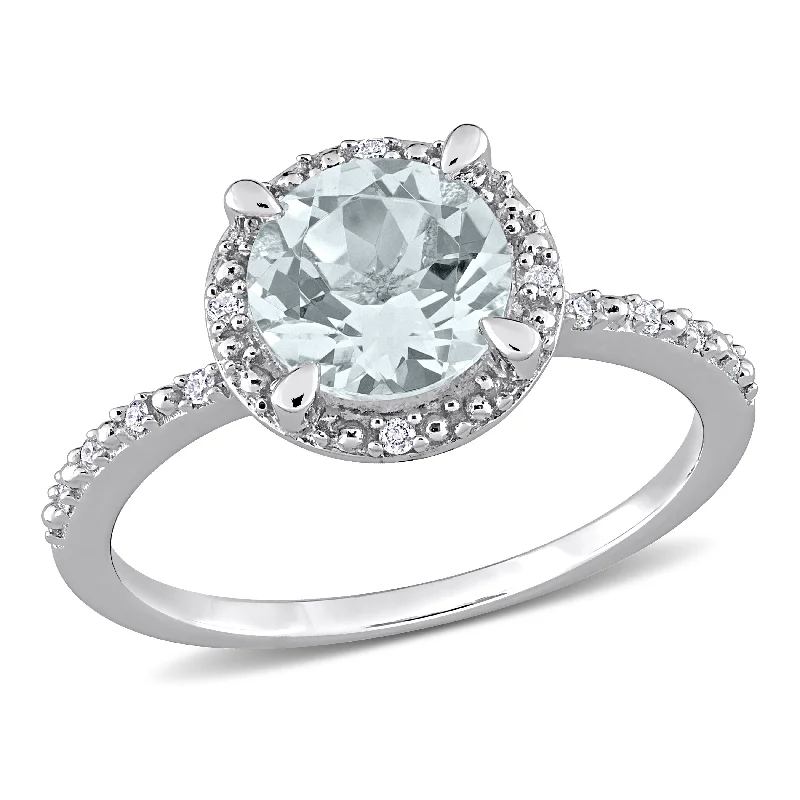 luxurious diamond ring-Mimi & Max 1 1/7ct TGW Aquamarine and Diamond Accent Halo Ring in Sterling Silver