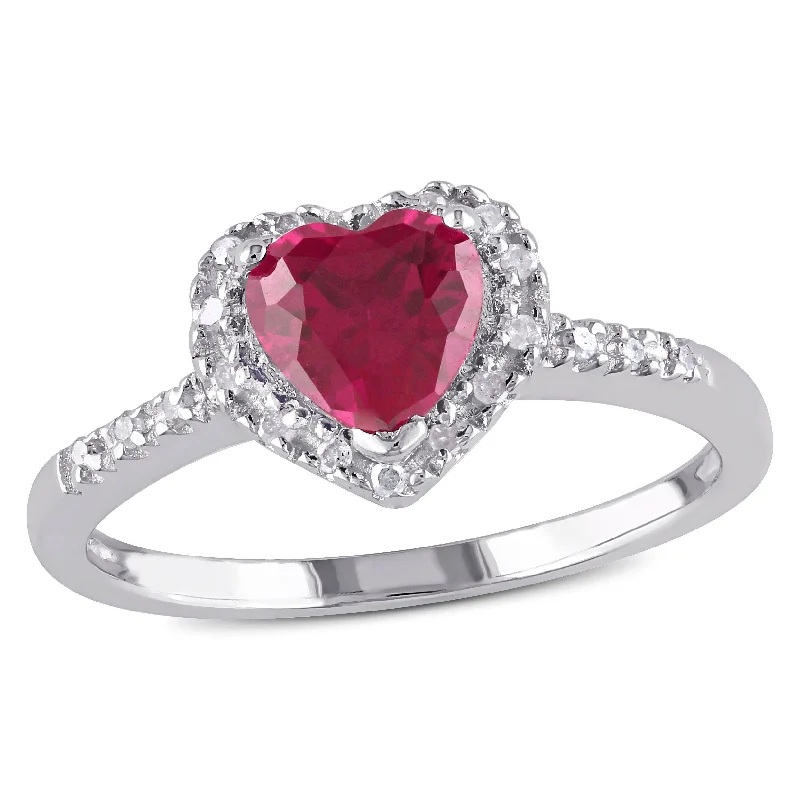 heavy gemstone ring-Mimi & Max 1/10ct TW Diamond and Created Ruby Heart Halo Ring in Sterling Silver