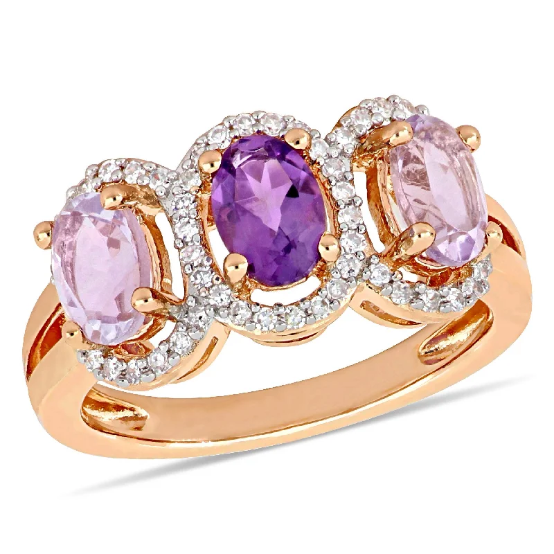 ocean tide ring-Mimi & Max 1 5/8 CT TGW Oval-Cut African-Amethyst & Rose de France