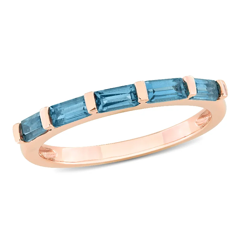 chunky silver ring-Mimi & Max 1ct TGW Baguette-Cut London Blue Topaz Semi-Eternity Ring in 10k Rose Gold