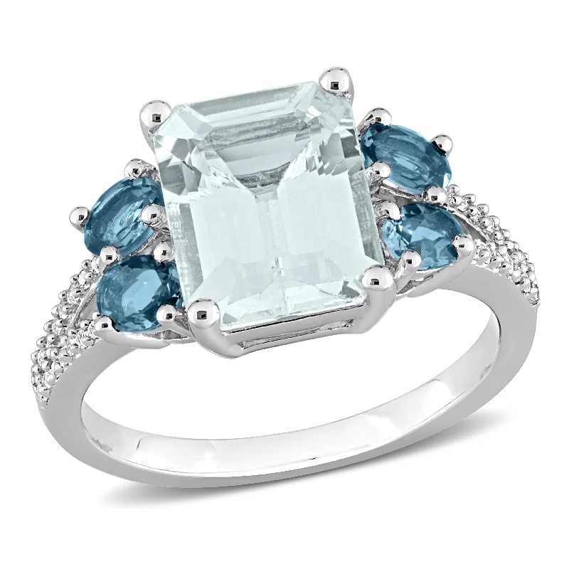 deco aquamarine ring-Mimi & Max 3 4/5ct TGW Aquamarine and London-Blue Topaz with 1/10ct TW Diamond Ring in Sterling Silver