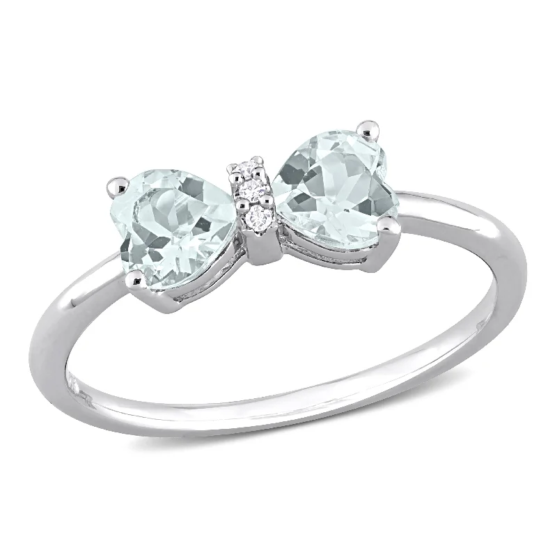 chunky silver ring-Mimi & Max 3/4 CT TGW Heart Aquamarine and Diamond Accent Bow Ring in Sterling Silver