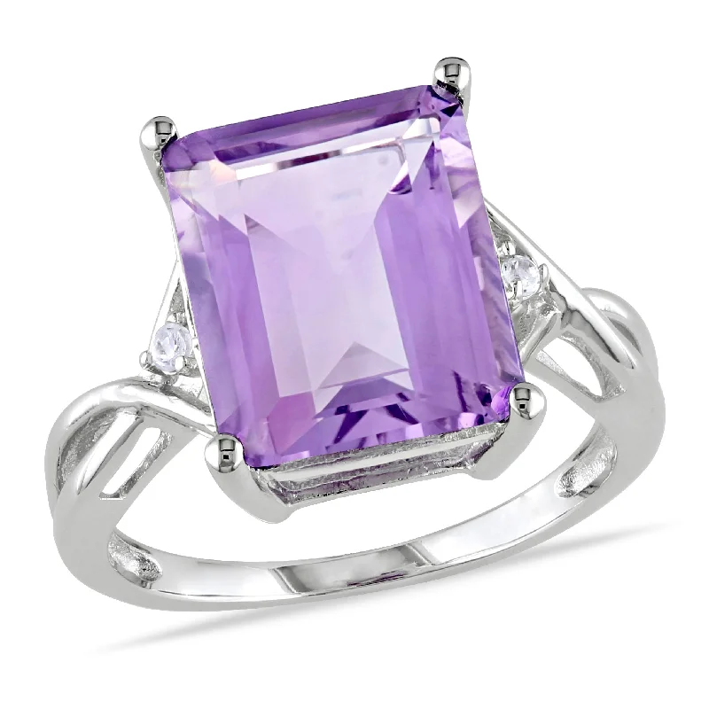 uncut gold ring-Mimi & Max 5 7/8 CT TGW Emerald Cut Amethyst White Topaz Ring in Sterling Silver