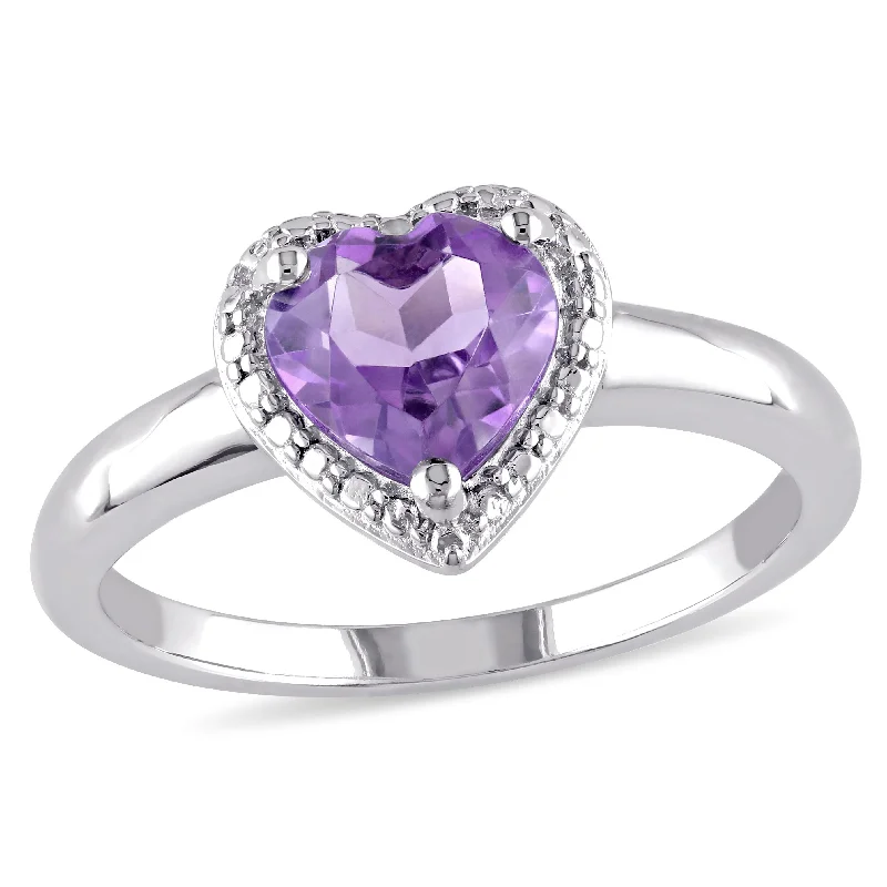 little initial ring-Mimi & Max Amethyst Heart Halo Ring in Sterling Silver