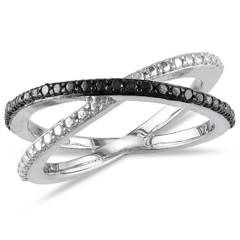 tarnished gold ring-Mimi & Max Black Diamond Crisscross Ring in Sterling Silver with Black Rhodium