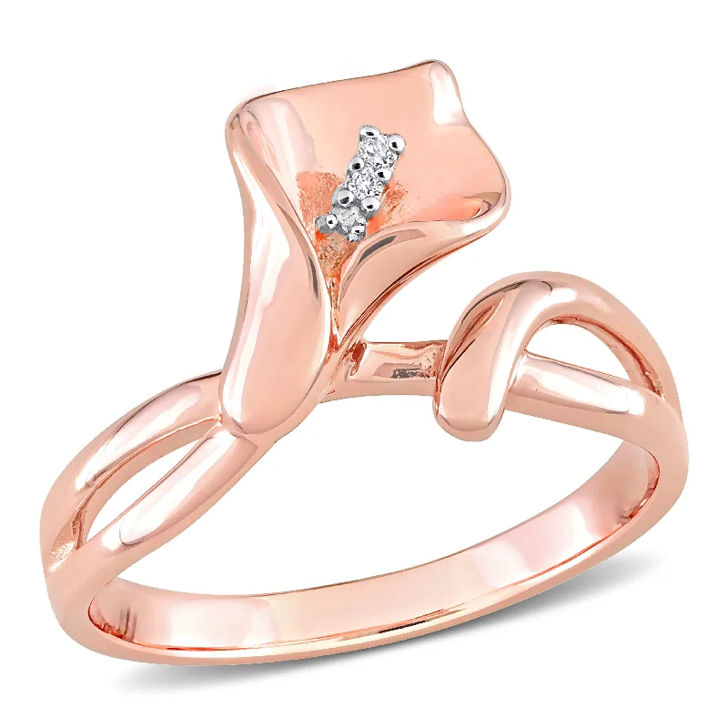 custom cosmos ring-Mimi & Max Diamond Accent Calla Lily Ring in Pink Plated Sterling Silver