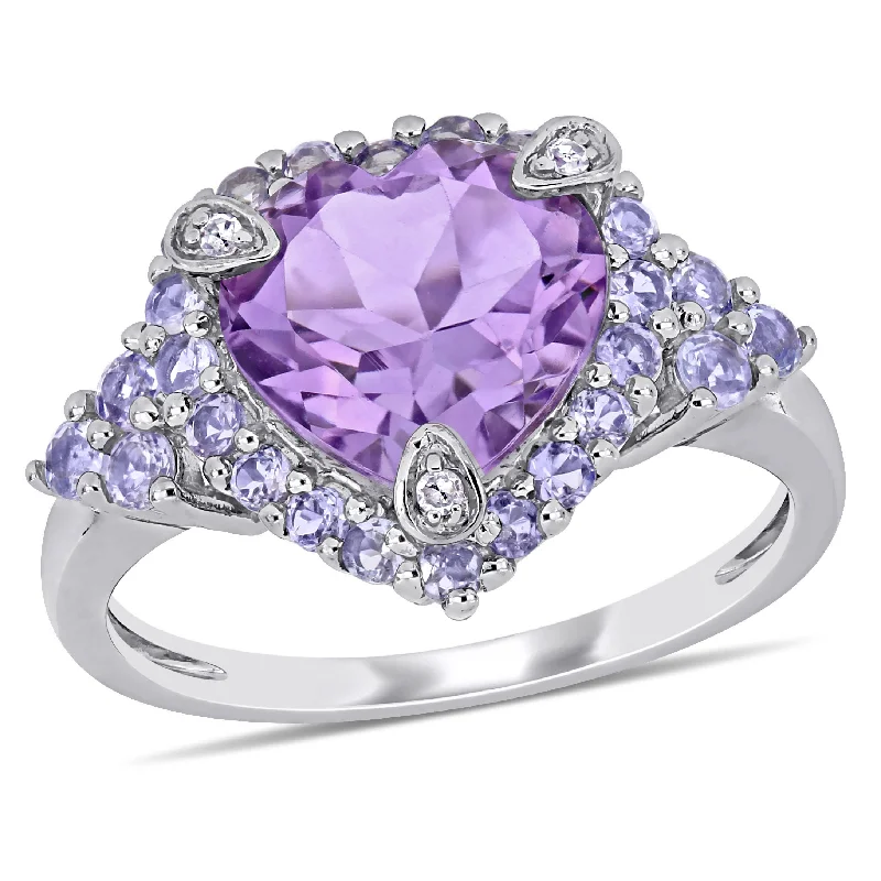 swoop shank ring-Mimi & Max Diamond and 3.07 CT TGW Heart Shaped Amethyst and Tanzanite Ring in 10k White Gold