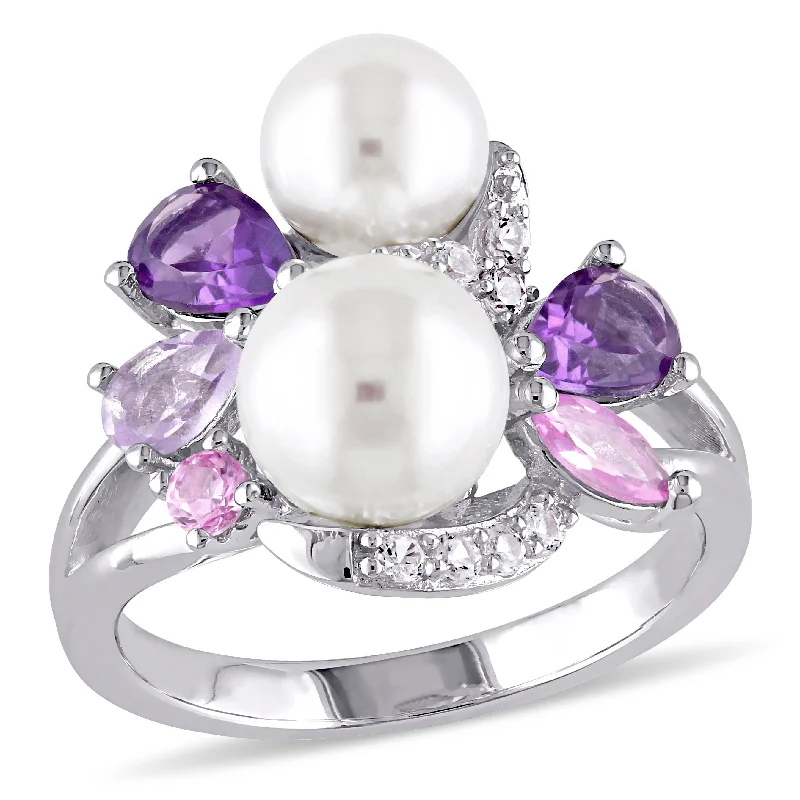 retro sapphire ring-Mimi & Max White Cultured Freshwater Pearl Ring with Amethyst