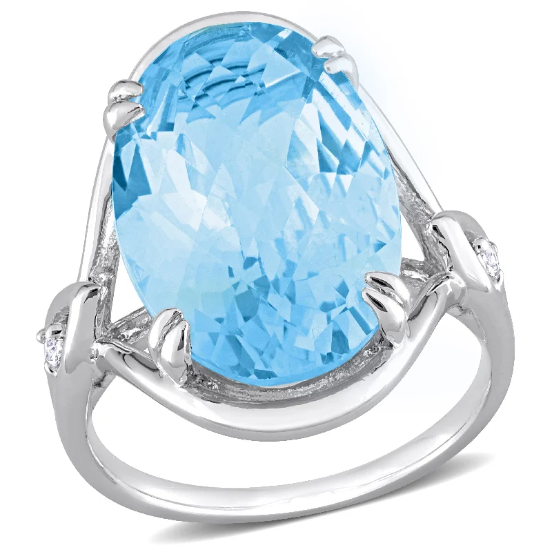 braided silver ring-Mimi & Max Womens 13 3/5ct TGW Oval Checkerboard-Cut Sky Blue Topaz and White Topaz Solitaire Ring in Sterling Silver