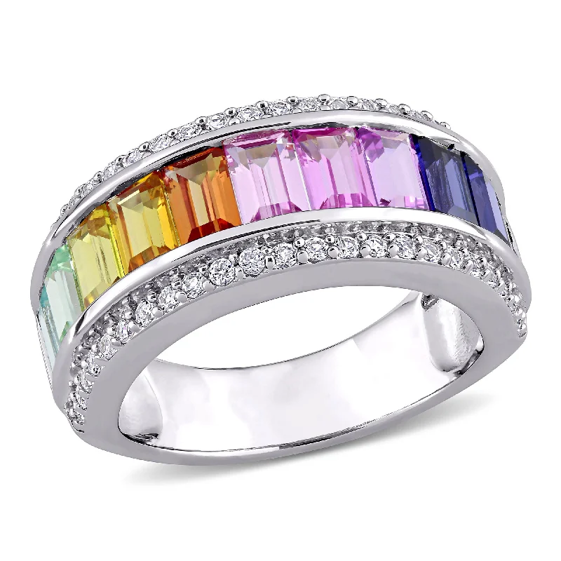 retro-style promise ring-Mimi & Max Women's 3 7/8ct TGW Multi-Color Created Sapphire Eternity Ring in Sterling Silver