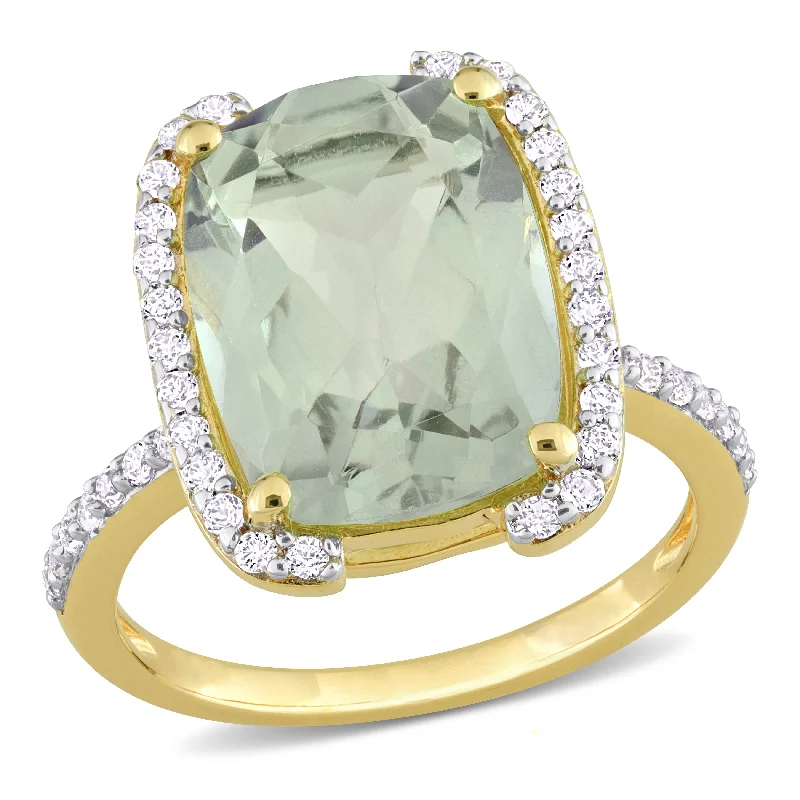 heavy silver ring-Mimi & Max Womens 6 7/8ct TGW Cushion-Cut Green Quartz and White Topaz SemiHalo Ring in Yellow Plated Sterling Silver