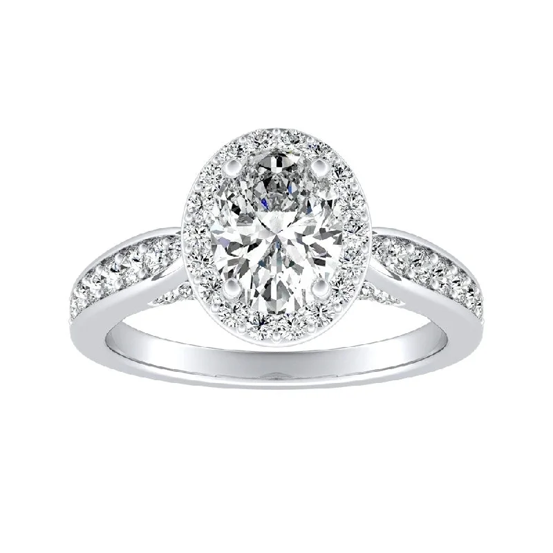 urban satin ring-Modern Oval-cut Halo Diamond Engagement Ring 1cttw 14k Gold by Auriya (I-J, I1-I2)