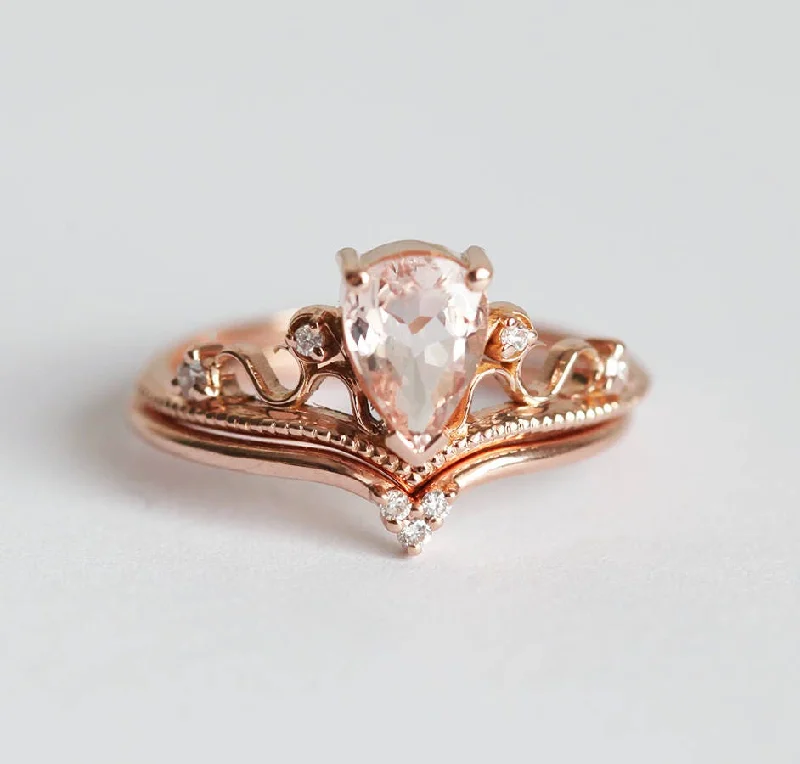 thin birthstone ring-Bria Pear Morganite Ring Set