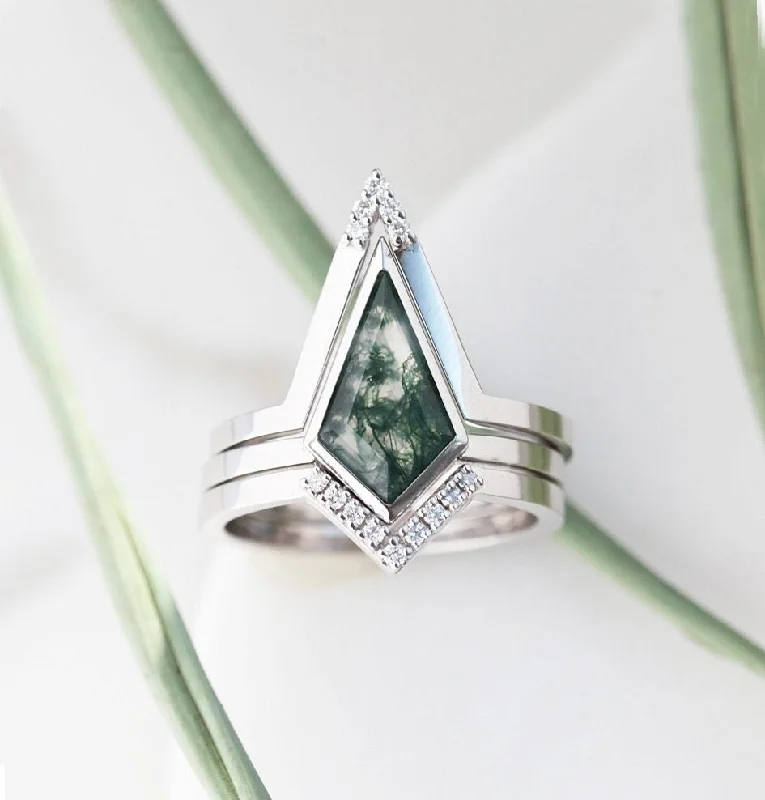 bendable gold ring-Aubrey Moss Agate Ring Set