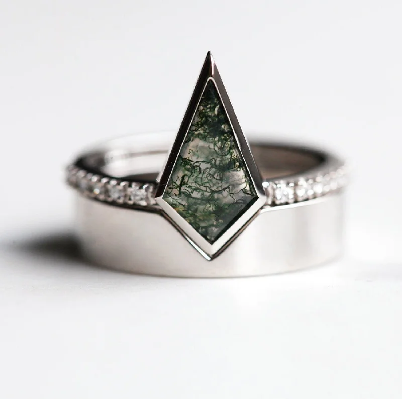 bendable eternity ring-Delfina Cushion Moss Agate Ring