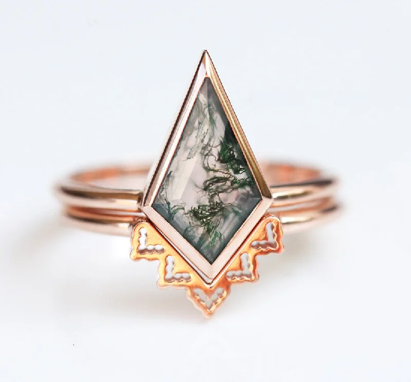 thin couple ring-Lydia Kite Moss Agate Ring Set