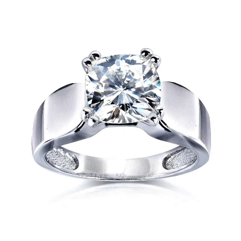 heavy gemstone ring-2ct Cushion Moissanite Solitaire Wide Ring