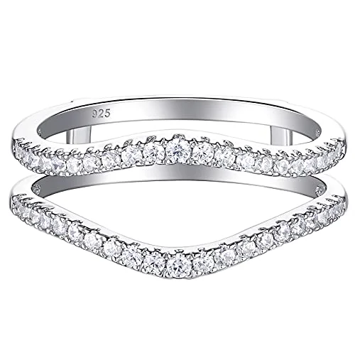 thin eternity ring-Newshe Cubic Zirconia Curved Wedding Bands for Women Ring Enhancer Guard for Engagement Rings 925 Sterling Silver Size 4-13