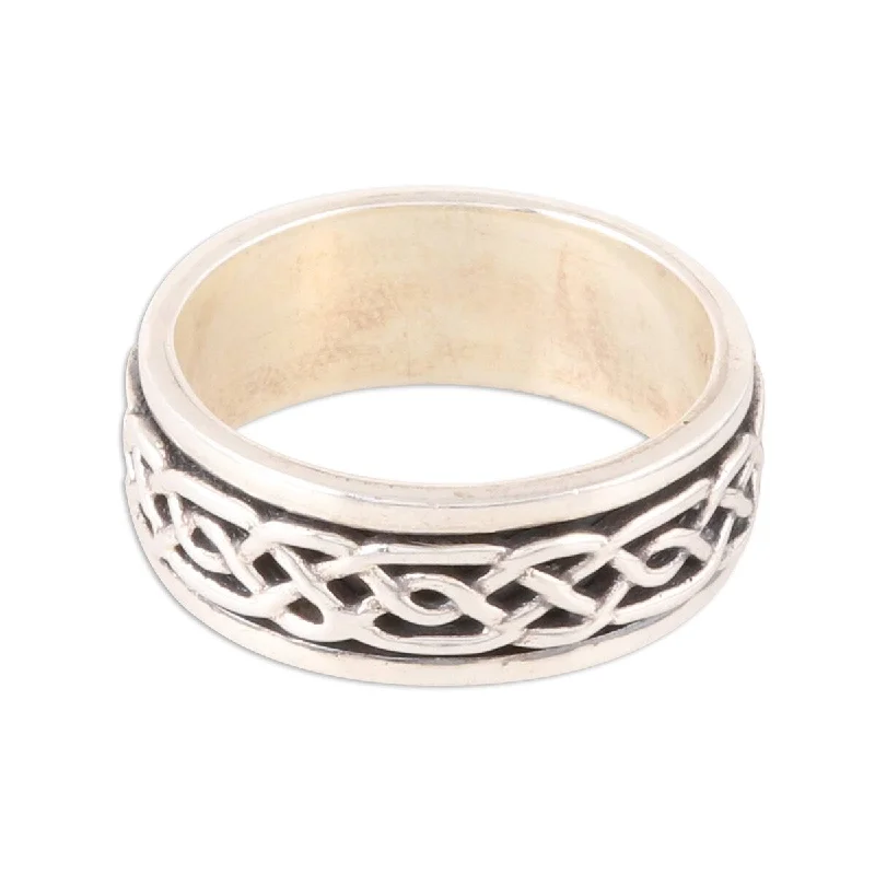 retro-style band ring-NOVICA Celtic Illusion, Sterling silver spinner ring