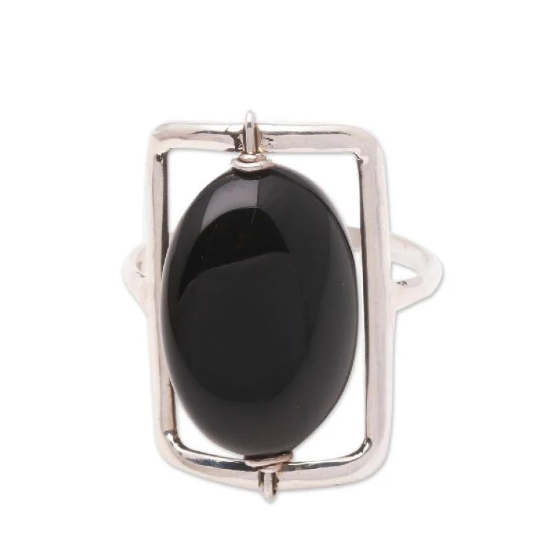 retro-style ring-NOVICA Deep Soul, Onyx single-stone ring