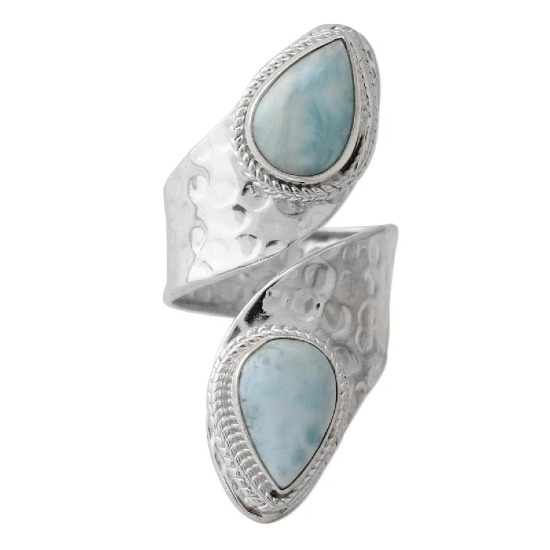 stamped letter ring-NOVICA Dreamy Duo, Larimar wrap ring