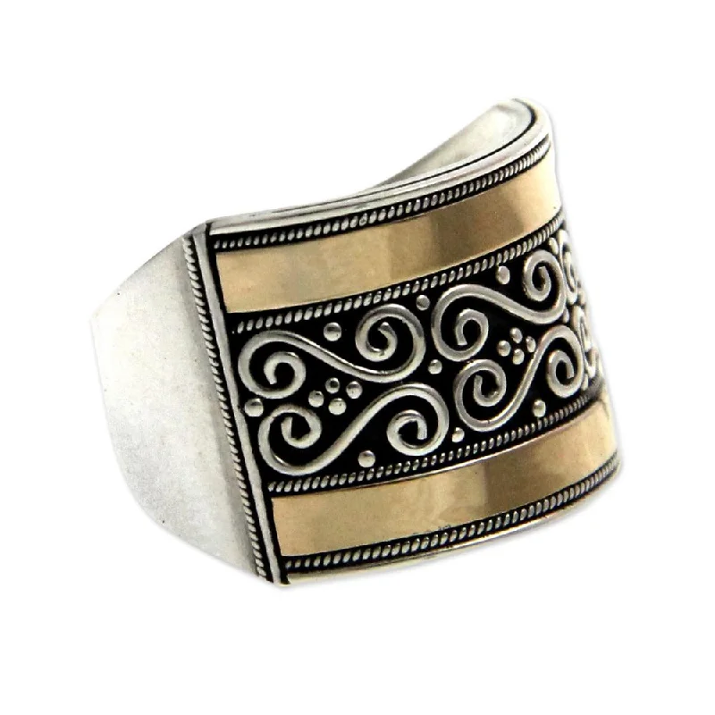 braided silver ring-NOVICA Handmade Gold Accent Sterling Silver 'Celuk Gates' Band Ring (Indonesia)