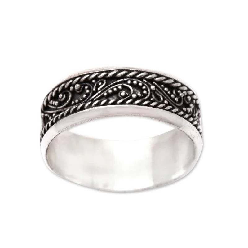 urban angular ring-NOVICA Lassoed Vines, Sterling silver band ring