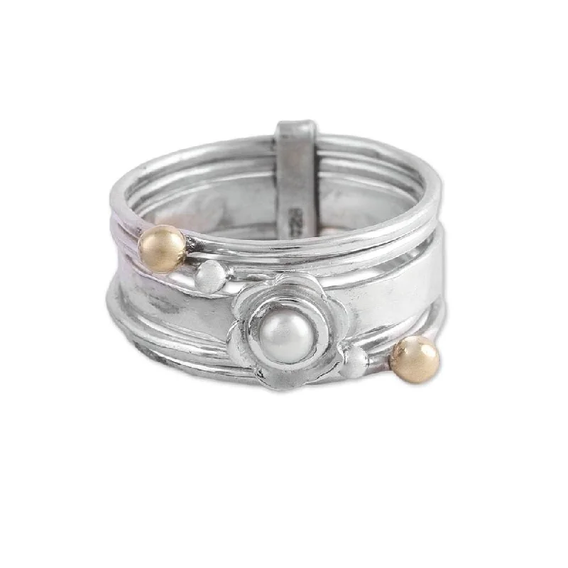 urban bolt ring-NOVICA Luminous Floral, Cultured pearl meditation spinner ring