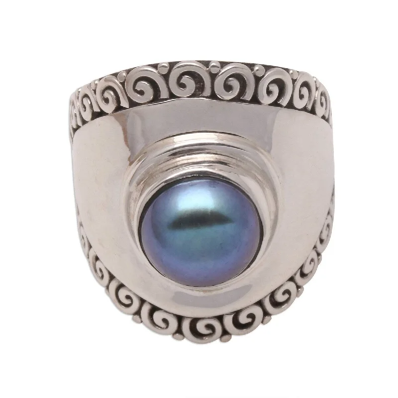 custom cosmos ring-NOVICA Mountaintop in Peacock, Cultured pearl cocktail ring