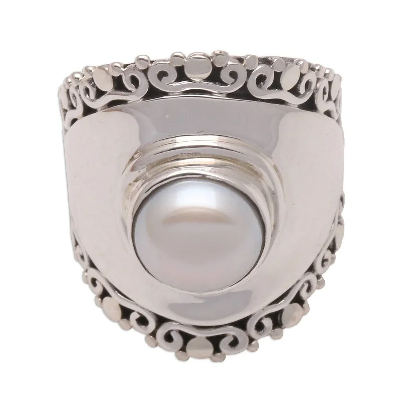 aquamarine promise ring-NOVICA Mountaintop in White, Cultured pearl cocktail ring