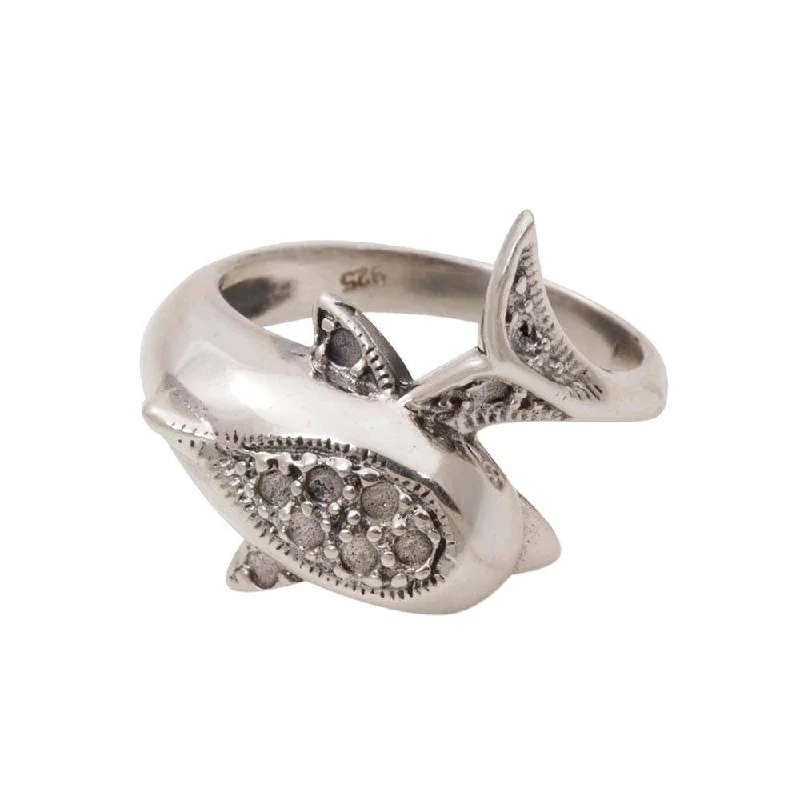 leafy-themed stack ring-NOVICA Soaring Dolphin, Sterling silver cocktail ring