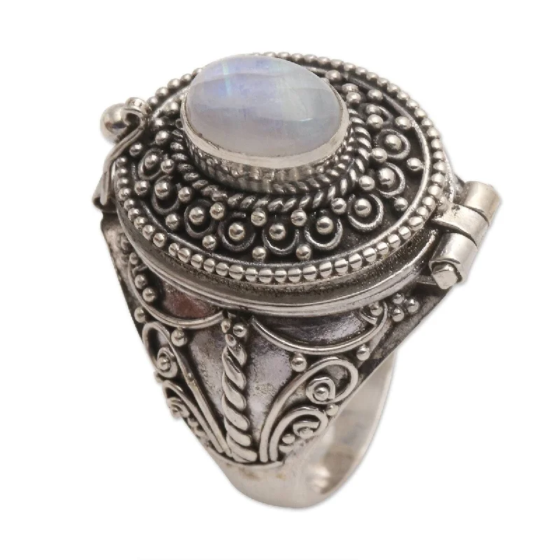 rose gold ten-ring-NOVICA The Secret in White, Rainbow moonstone locket ring