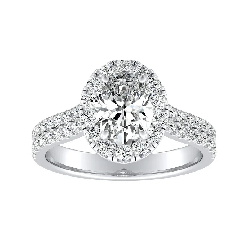 retro-style promise ring-Oval Shape Halo Diamond Engagement Ring 1ctw Platinum