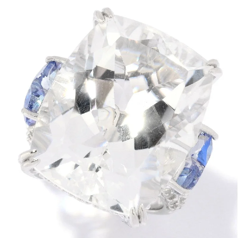 frond leaf ring-Pinctore Ster Silver 32.3ct Blue Quartz,White Quartz & White Topaz Ring, Size 7