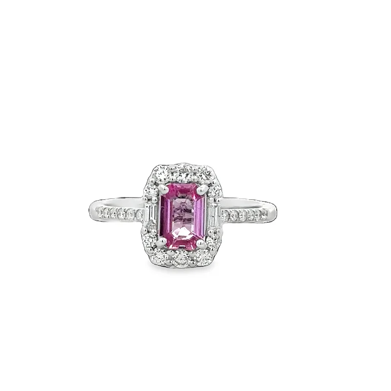 gibbous moon ring-Pink Sapphire and Diamond Ring in White Gold