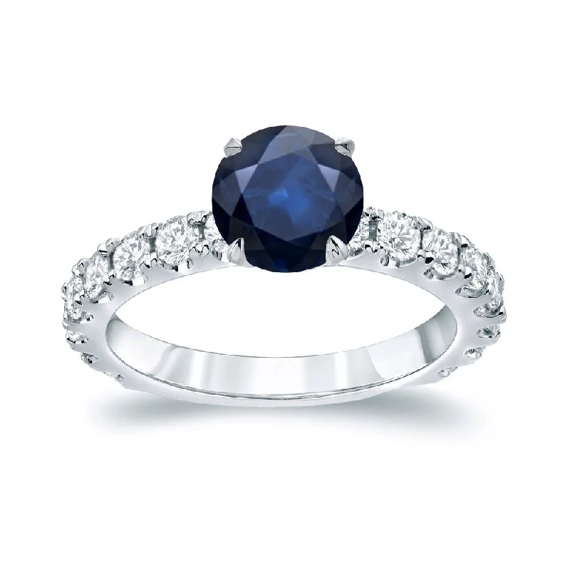 urban bolt ring-Platinum Round 1 1/2ct Round Sapphire and 1ct TDW Diamond Engagement Ring by Auriya