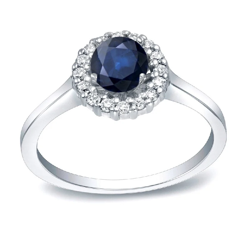 uncut turquoise ring-Platinum Round 1/2ct Blue Sapphire and 1/4ct Diamond Halo Engagement Ring by Auriya