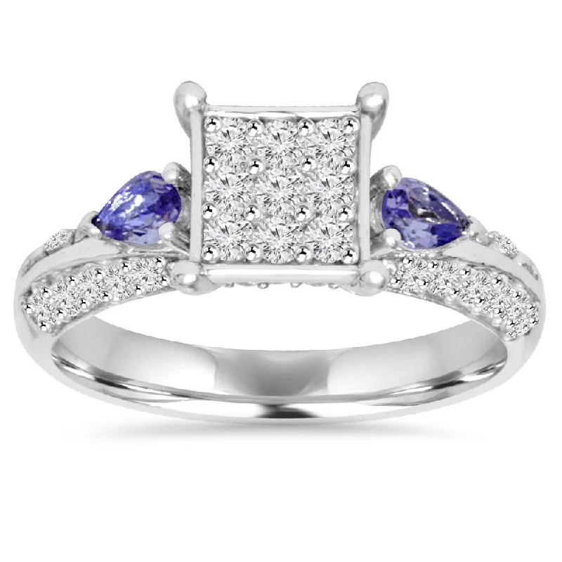 deco aquamarine ring-Pompeii3 10k White Gold 1 ct TW Pave Tanzanite and Diamond Ring (I-J, I2-I3)