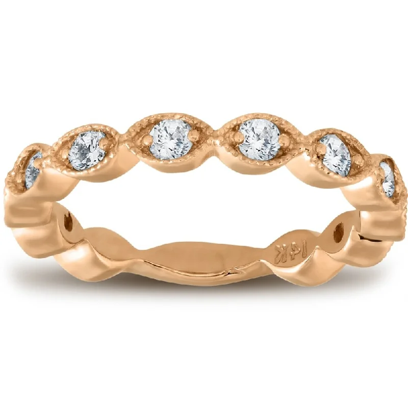 wanderlust turquoise ring-Pompeii3 14k Rose Gold 3/8 Ct TDW Diamond Wedding Ring Stackable Womens Anniversary Band