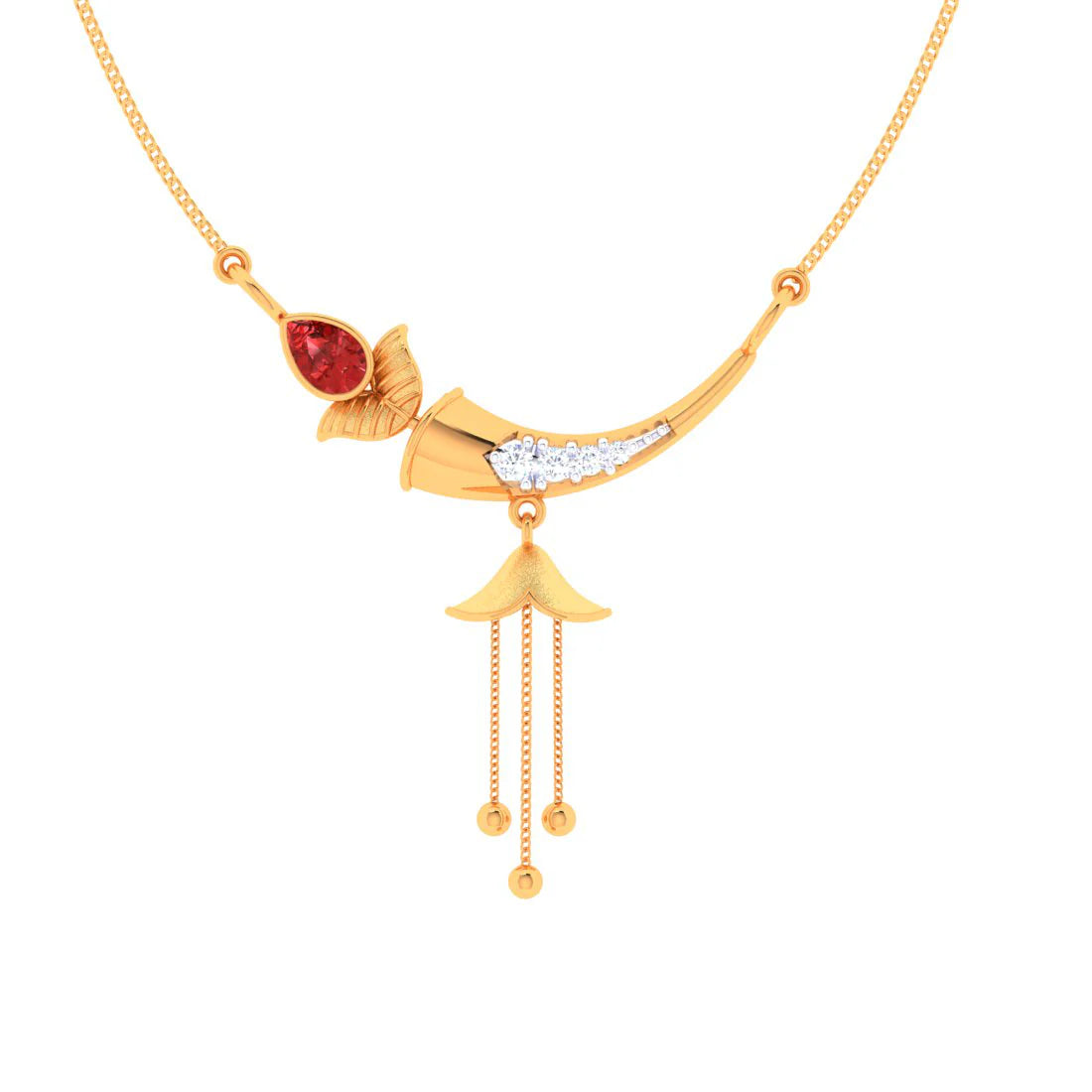 rose gold ten-chain necklace-Red Stone Ball Drop 18k Gold Pendant With Dimond