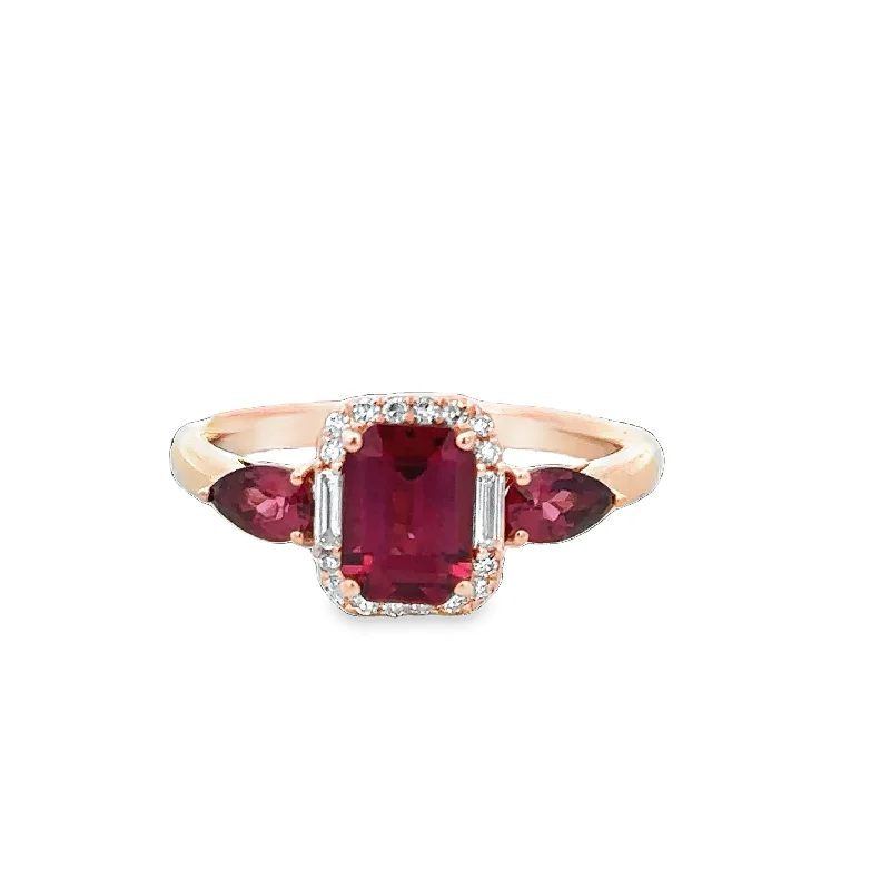 thin stacking ring-Rhodolite Garnet and Diamond Ring in Rose Gold