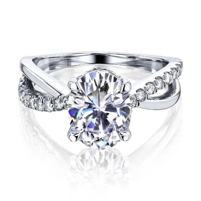 frond promise ring-Ribbon Ring - Oval Moissanite