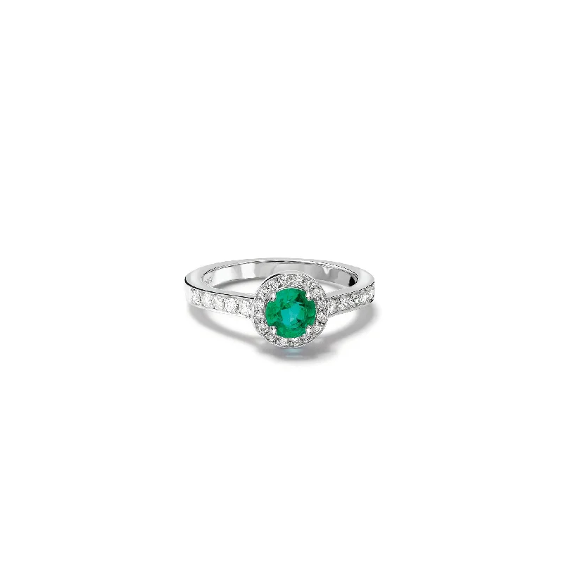 thin couple ring-Rosa Engagement Ring 18ct White Gold - Emerald & Diamond