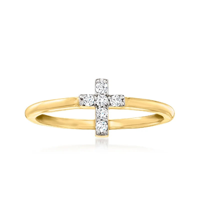 chiseled silver band ring-Ross-Simons Diamond Cross Ring in 14kt Yellow Gold