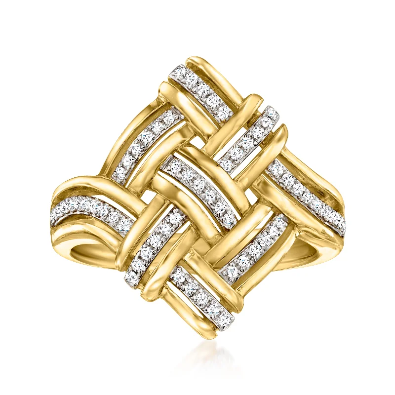 urban gemstone ring-Ross-Simons Diamond Woven Square Ring in 18kt Gold Over Sterling